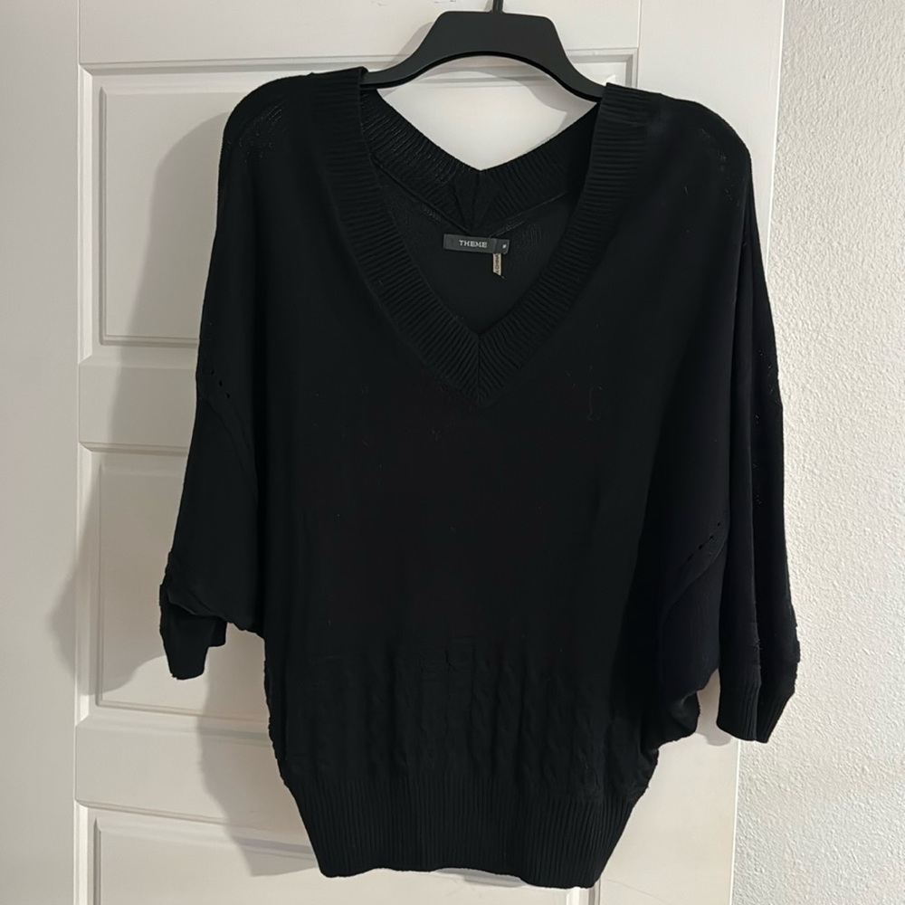 Theme black V-neck, light weight, short sleeve sweater